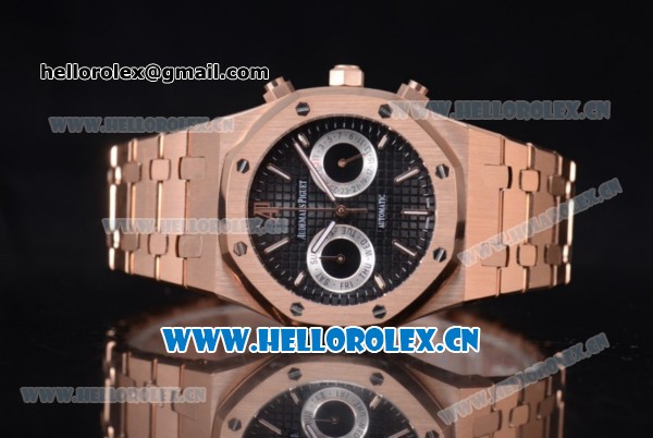 Audemars Piguet Royal Oak Seiko VK64 Quartz Rose Gold Case/Bracelet Black Dial and Stick Markers (EF) - Click Image to Close